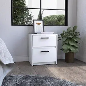 Nightstand 18"H , 2 Drawers with Metal Handles, White