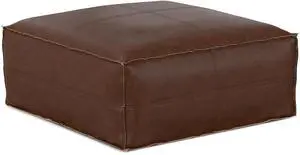Brody - Large Square Coffee Table Pouf - Distressed Dark Brown