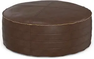 Brody - 32" Round Coffee Table Pouf - Distressed Dark Brown