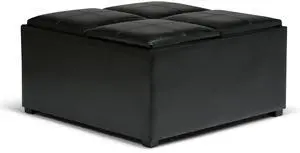 Avalon - Square Coffee Table Storage Ottoman - Midnight Black