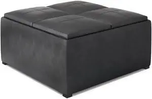 Avalon - Square Coffee Table Storage Ottoman - Distressed Black