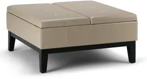 Dover - Square Coffee Table Storage Ottoman - Satin Cream