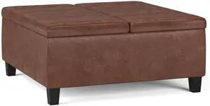 Ellis - Coffee Table Storage Ottoman - Distressed Saddle Brown