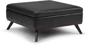 Owen - Square Coffee Table Storage Ottoman - Distressed Black