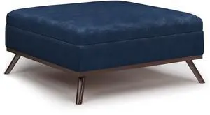 Owen - Square Coffee Table Storage Ottoman - Distressed Dark Blue