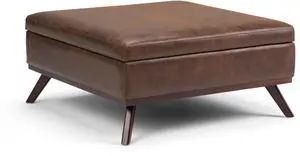 Owen - Square Coffee Table Storage Ottoman - Distressed Chestnut Brown