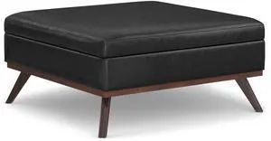 Owen - XL Square Coffee Table Storage Ottoman - Distressed Black