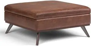 Owen - XL Square Coffee Table Storage Ottoman - Distressed Saddle Brown