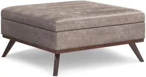 Owen - XL Square Coffee Table Storage Ottoman - Distressed Grey Taupe