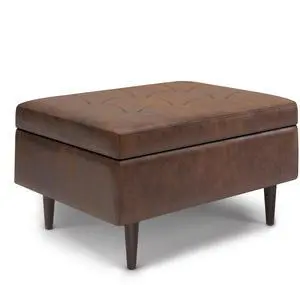 Shay - Mid Century Small Coffee Table Storage Ottoman - Distressed Chestnut Brown