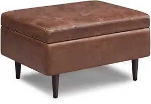 Shay - Mid Century Small Coffee Table Storage Ottoman - Distressed Saddle Brown
