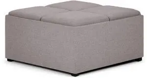 Avalon - Square Coffee Table Storage Ottoman - Cloud Grey