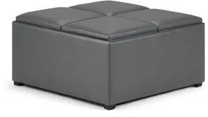 Avalon - Square Coffee Table Storage Ottoman - Stone Grey