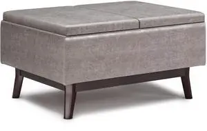 Owen - Tray Top Small Coffee Table Storage Ottoman - Distressed Grey