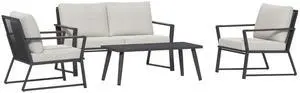 4 Piece Patio Furniture Set, Aluminum Conversation Set, Outdoor Garden Sofa Set with Armchairs, Loveseat, Center Coffee Table and Cushions, Cream White