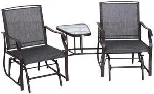 Outsunny Outdoor Glider Chairs with Coffee Table, Patio 2-Seat Rocking Chair Swing Loveseat with Breathable Sling for Backyard, Garden and Porch, Grey