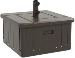 Outsunny 3-in-1 Outdoor Umbrella Base, Coffee End Table, Flower Box Planter with Drain Hole, 175 lbs. Capacity Fillable Patio Umbrella Stand Table with Wheels and Handles, Brown