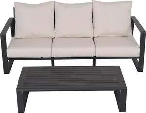 Three-seat sofa + rectangular coffee table, milky white American cloth cushion #5453 (Tino Tino)