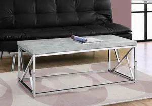 Coffee Table, Accent, Cocktail, Rectangular, Living Room, 48"l, Grey Laminate, Chrome Metal, Contemporary, Modern