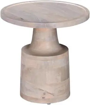Contemporary Round Solid Wood End/Side Table, Living Room Sofa Side Table, Oak White Finish, Light Brown