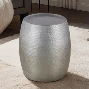 ET501 Modern Contemporary Aluminum material 21" Height End Table, Side Table with Glossy Hand Hammered Design Antique Silver  same as B009P298419 (CA inventory)