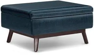 Owen - Coffee Table Storage Ottoman - Distressed Dark Blue
