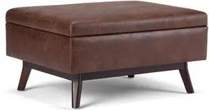 Owen - Coffee Table Storage Ottoman - Distressed Saddle Brown