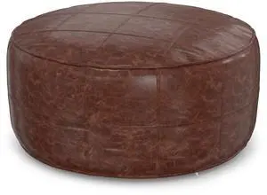 Connor - 34" Round Coffee Table Pouf - Distressed Brown