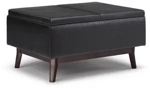 Owen - Tray Top Small Coffee Table Storage Ottoman - Distressed Black
