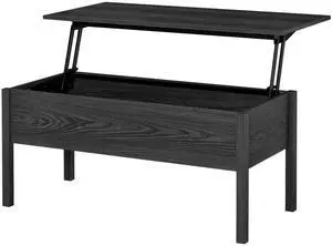 39" Modern Lift Top Coffee Table Desk With Hidden Storage Compartment for Living Room, Black Woodgrain
