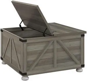 HOMCOM Farmhouse Coffee Table, Square Coffee Table with Storage for Living Room, Center Table with Hinged Flip Lift Top and Hidden Space, Distressed Gray