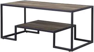 Rustic Oak and Black Coffee Table with Shelf