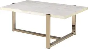 Feit  Faux Marble Top & Champagne Finish Coffee Table
