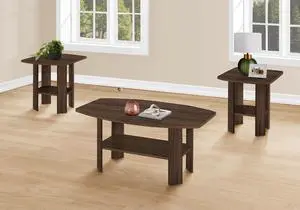 Table Set, 3pcs Set, Coffee, End, Side, Accent, Living Room, Walnut Laminate, Transitional