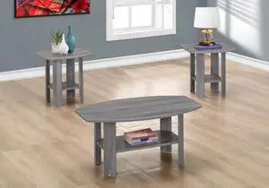 Table Set, 3pcs Set, Coffee, End, Side, Accent, Living Room, Grey Laminate, Transitional