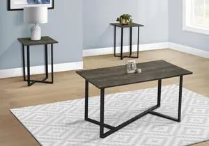 Table Set, 3pcs Set, Coffee, End, Living Room, Dark Brown Laminate, Black Metal, Contemporary, Modern