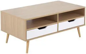Astro Contemporary Coffee Table in Natural and White Wood by LumiSource