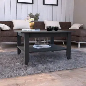 Coffee Table, Four Legs, One Shelf, Black