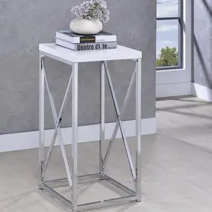 Glossy White and Chrome Accent Table