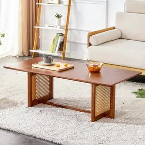 Chinese style log wind Imitation rattan Walnut color tea table rectangular solid wood coffee low table small family living room tea table.W115191497