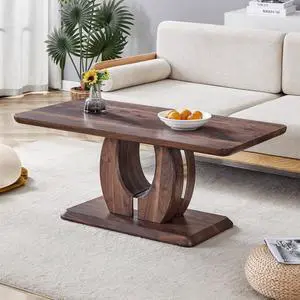 Modern Minimalist Walnut Dark Brown Texture Sticker-Patterned MDF Rectangular Coffee Table. Add a quiet and cozy atmosphere to your home.MDF coffee table,Walnut,Dark Brown textured Sticker,side table.