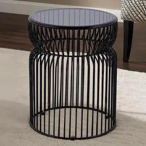 ET901 Modern Contemporary Metal Nested base and Tinted tempered glass top material 21" Height End Table, Side Table for Living room, Black