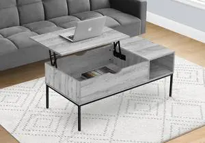 Coffee Table, 42" L, Rectangular, Cocktail, Lift-top, Grey, Black Metal, Contemporary, Modern