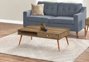 Coffee Table, Accent, Cocktail, Rectangular, Storage, Living Room, 44"l, Walnut Laminate, Wood Legs, Mid Century
