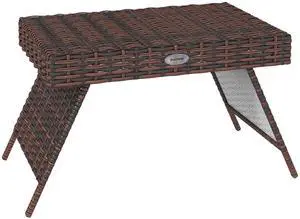Outsunny Folding Rattan Side Table, Outdoor End Table, Hand Woven PE Rattan Coffee Table for Balcony, Backyard, Garden, Lawn, Courtyard, Brown
