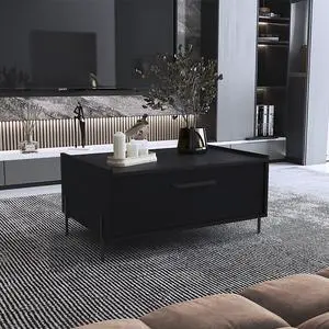 Coffee Table 15.6" H, 1 shelf, 4 legs, Black