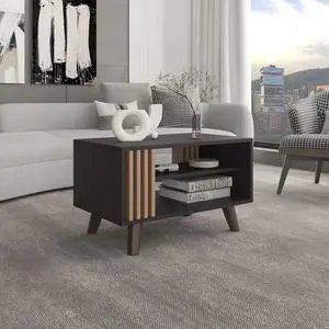 Coffee Table, 1 Door, 2 Shelves, Black Wengue / Natural Oak