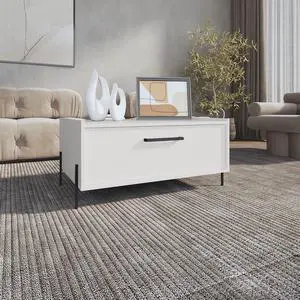 Shan 15"High Minimalistic Coffe Table with Pull Down Cabinet and Open Shelf White