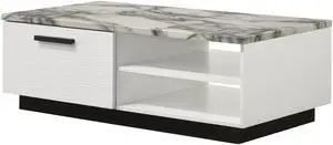 Matilda 47" White Coffee Table with White Faux Marble Top