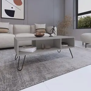 Coffee Table 15.7" H, with 4 Legs and 2 Shelves, White